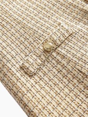 Vestido Feminino Curto Tweed co Gola Keyhole e Bainha Plissada - Premium