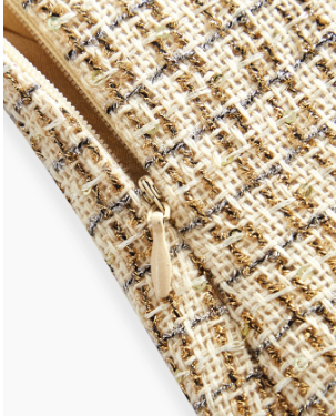 Vestido Feminino Curto Tweed co Gola Keyhole e Bainha Plissada - Premium