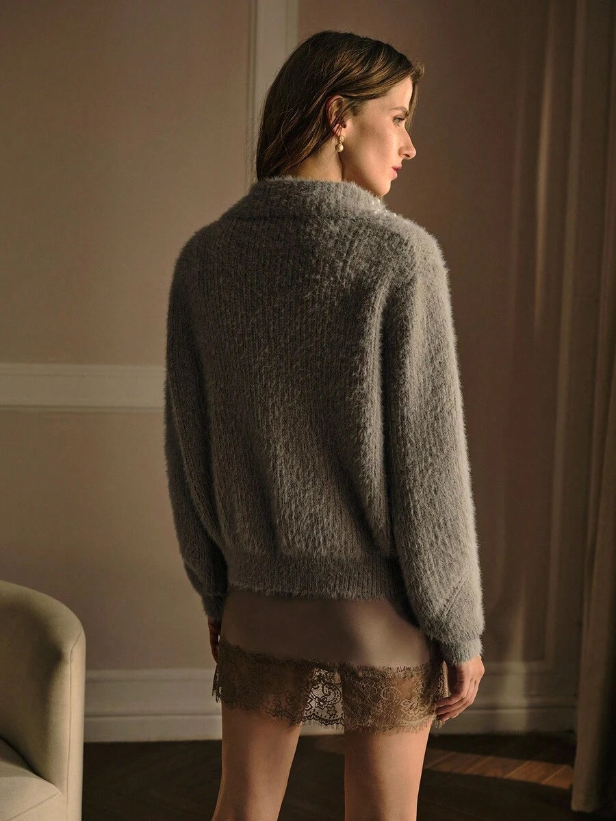 Cardigan luxury knit feminino com acabamento refinado