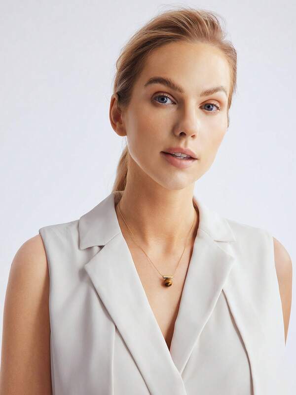 Colar Feminino com Pingente Olho de Tigre em Aço Inox Banhado a Ouro 18 K - Semi Joia Fashion - Boutique do Encanto Colares