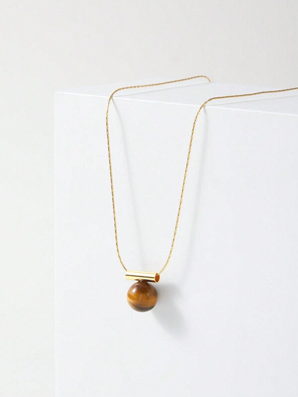 Colar Feminino com Pingente Olho de Tigre em Aço Inox Banhado a Ouro 18 K - Semi Joia Fashion - Boutique do Encanto Colares