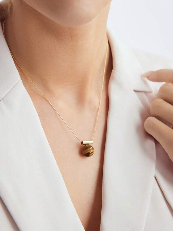 Colar Feminino com Pingente Olho de Tigre em Aço Inox Banhado a Ouro 18 K - Semi Joia Fashion - Boutique do Encanto Colares