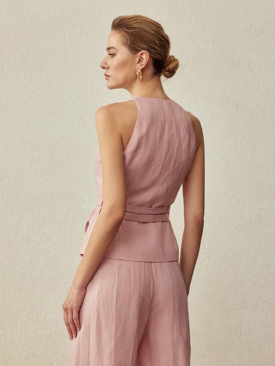 Conjunto feminino de alfaiataria em linho e liocel
