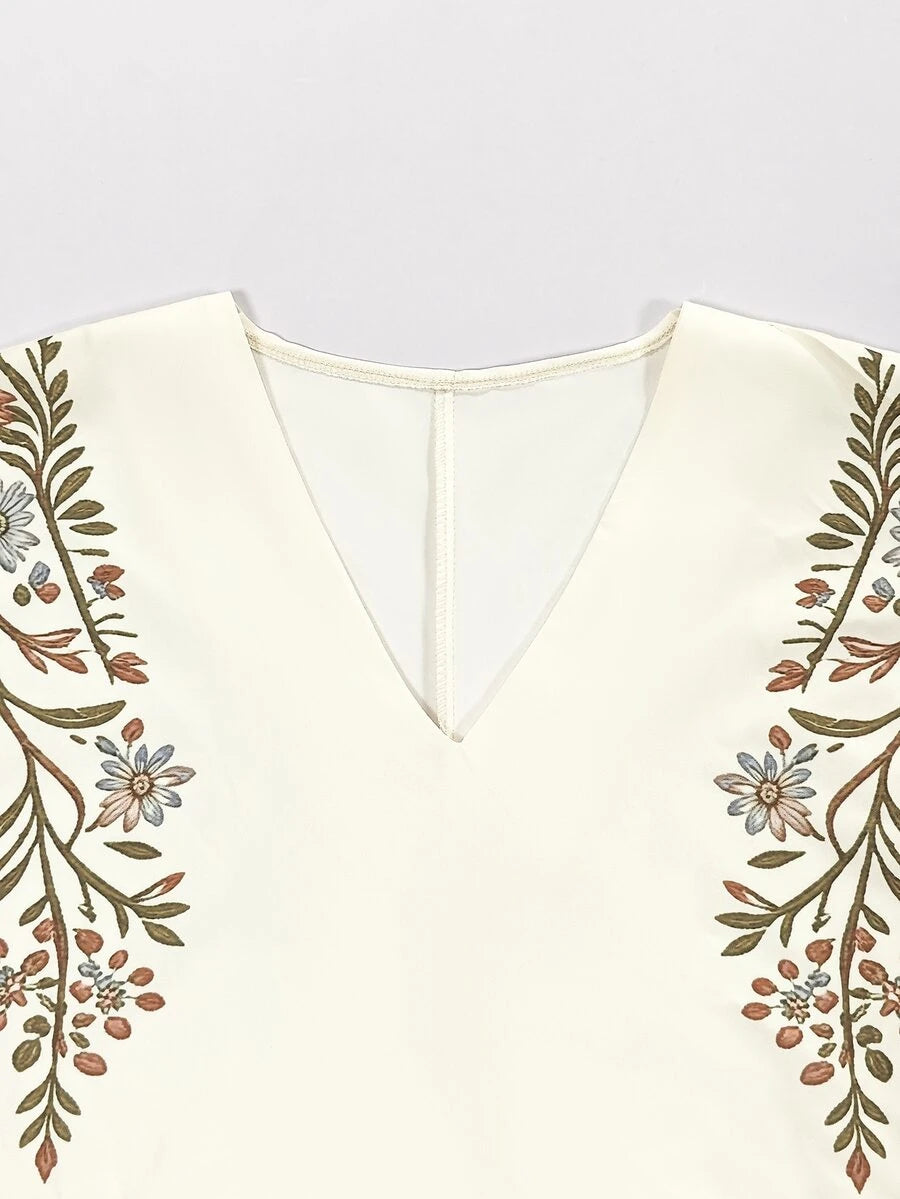 Conjunto feminino floral bege com blusa e shorts – Boutique do Encanto