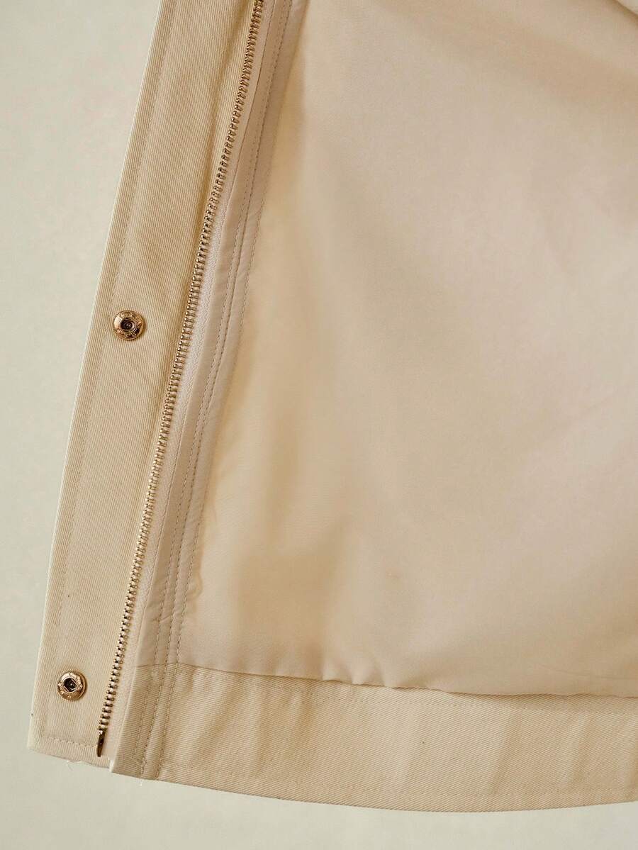Jaqueta Feminina Algodão Bege com Gola Contrastante – Casual Chic Elegante | Boutique do Encanto