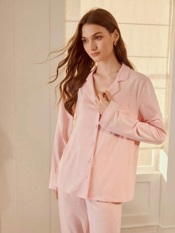 Pijama Feminino Longo com Botões e Lapela – Conjunto 2 Peças Algodão Premium | Íntimos & Conforto - Boutique do Encanto