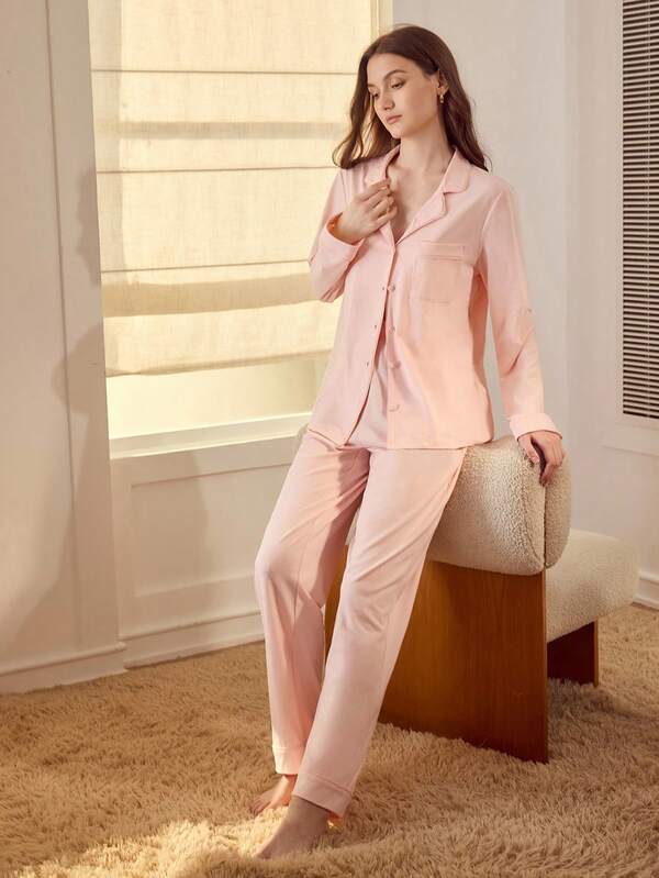 Pijama Feminino Longo com Botões e Lapela – Conjunto 2 Peças Algodão Premium | Íntimos & Conforto - Boutique do Encanto