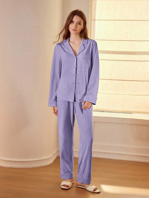 Pijama Feminino Longo com Botões e Lapela – Conjunto 2 Peças Algodão Premium | Íntimos & Conforto - Boutique do Encanto