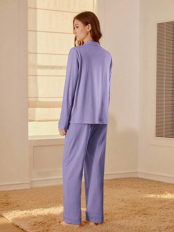 Pijama Feminino Longo com Botões e Lapela – Conjunto 2 Peças Algodão Premium | Íntimos & Conforto - Boutique do Encanto