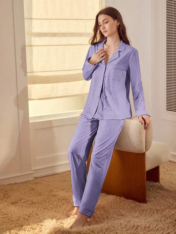 Pijama Feminino Longo com Botões e Lapela – Conjunto 2 Peças Algodão Premium | Íntimos & Conforto - Boutique do Encanto