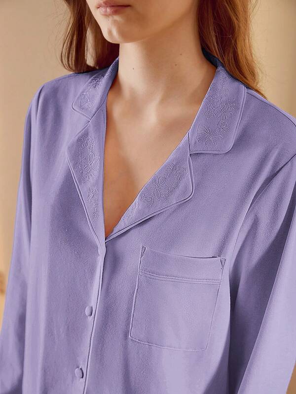 Pijama Feminino Longo com Botões e Lapela – Conjunto 2 Peças Algodão Premium | Íntimos & Conforto - Boutique do Encanto