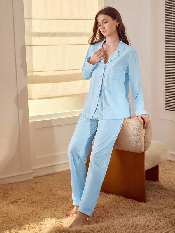 Pijama Feminino Longo com Botões e Lapela – Conjunto 2 Peças Algodão Premium | Íntimos & Conforto - Boutique do Encanto