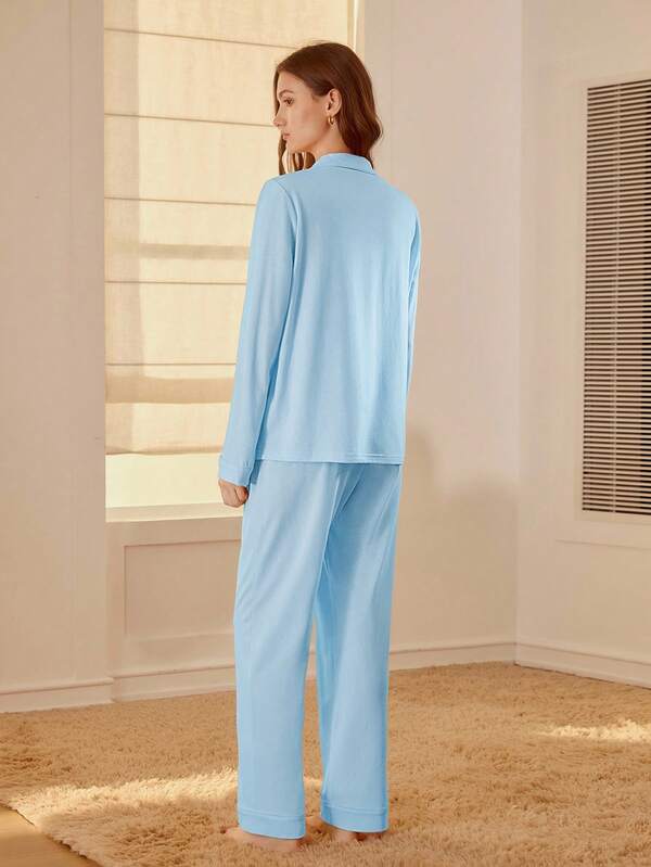 Pijama Feminino Longo com Botões e Lapela – Conjunto 2 Peças Algodão Premium | Íntimos & Conforto - Boutique do Encanto