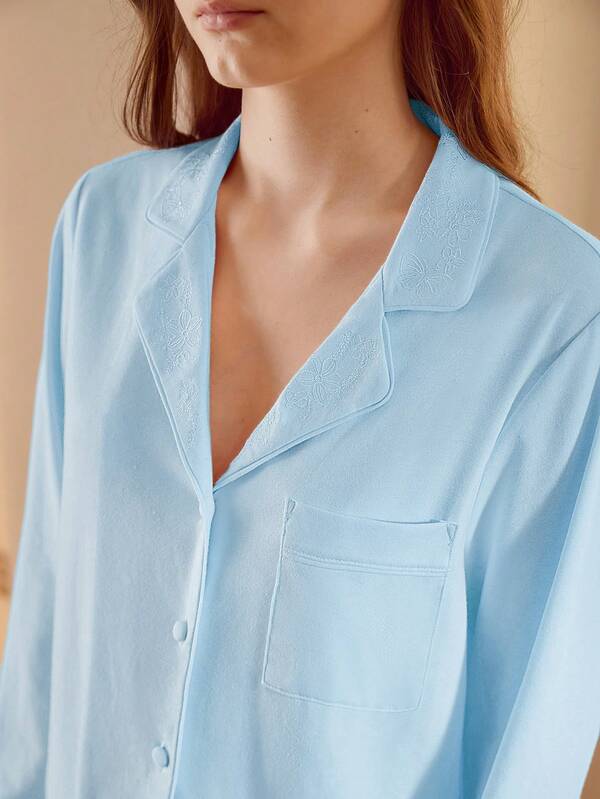 Pijama Feminino Longo com Botões e Lapela – Conjunto 2 Peças Algodão Premium | Íntimos & Conforto - Boutique do Encanto