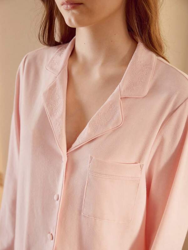 Pijama Feminino Longo com Botões e Lapela – Conjunto 2 Peças Algodão Premium | Íntimos & Conforto - Boutique do Encanto