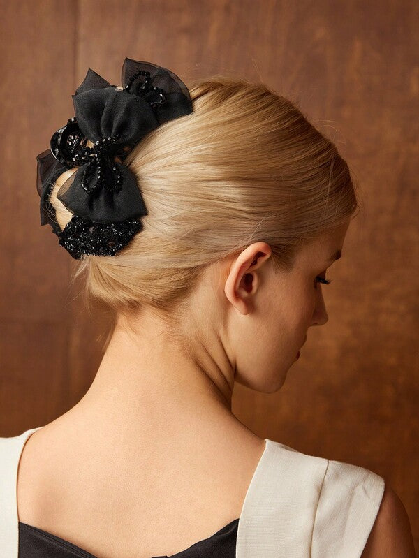 Presilha de Cabelo com Laço Bordado e Aplicações Bordadas - Coleção Glam - Boutique do Encanto