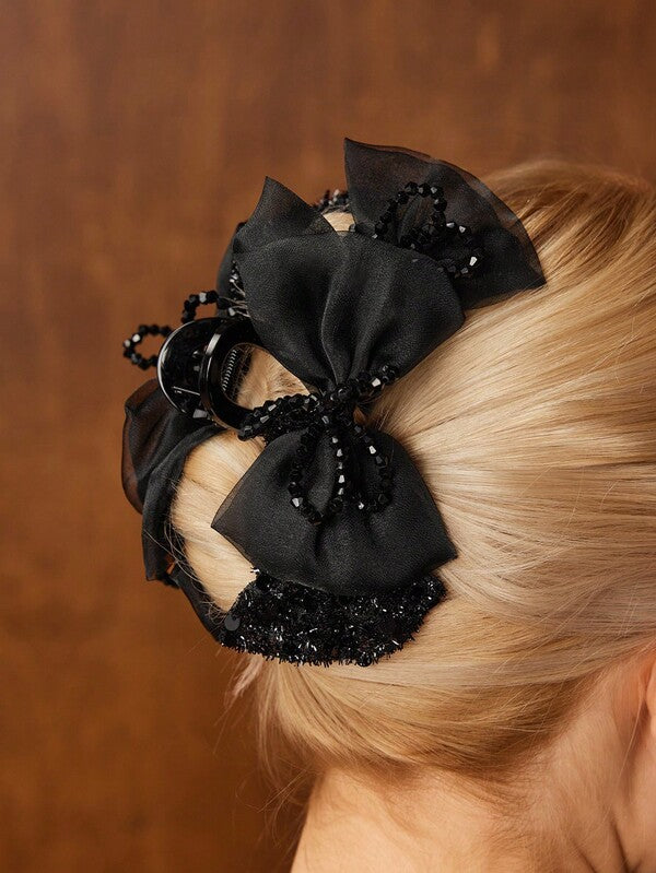 Presilha de Cabelo com Laço Bordado e Aplicações Bordadas - Coleção Glam - Boutique do Encanto