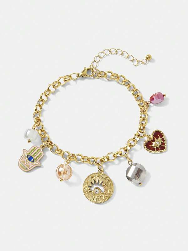 Pulseira Feminina Dourada com Charms Místicos em Aço Inox Banhada a Ouro 18 K - Semi Joia Fashion Premium - Boutique do Encanto Pulseiras 8
