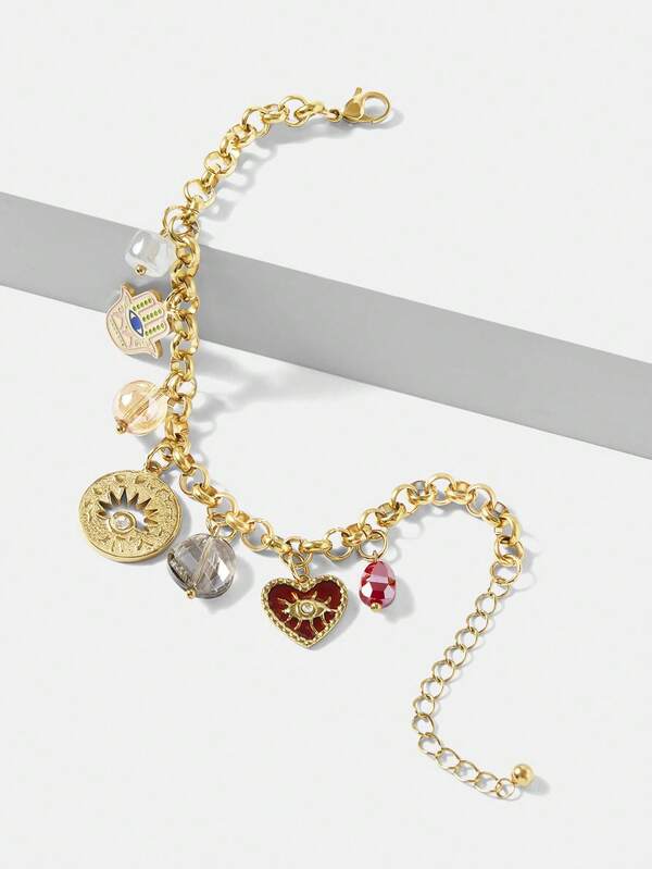 Pulseira Feminina Dourada com Charms Místicos em Aço Inox Banhada a Ouro 18 K - Semi Joia Fashion Premium - Boutique do Encanto Pulseiras