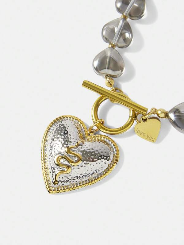 Pulseira Feminina de Corações em Aço Inox com Pingente Serpente Banhada a Ouro 18 K -Semi Joia Premium Fashion - Boutique do Encanto Pulseiras