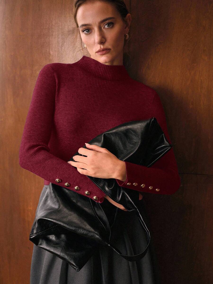 Suéter feminino gola alta com acabamento premium