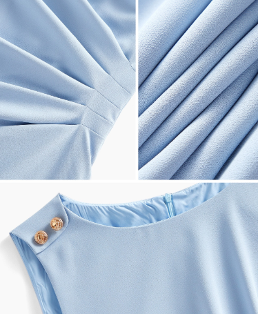 Vestido Azul Claro forrado com acabamento interno e gola redonda