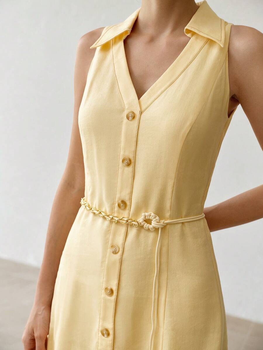 Vestido Baunilha Pastel sem mangas com modelagem em A