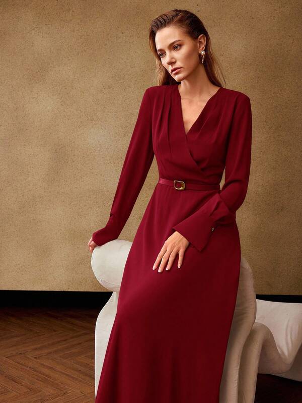 Vestido Longo Envelope com Cinto – Premium Outono/Inverno