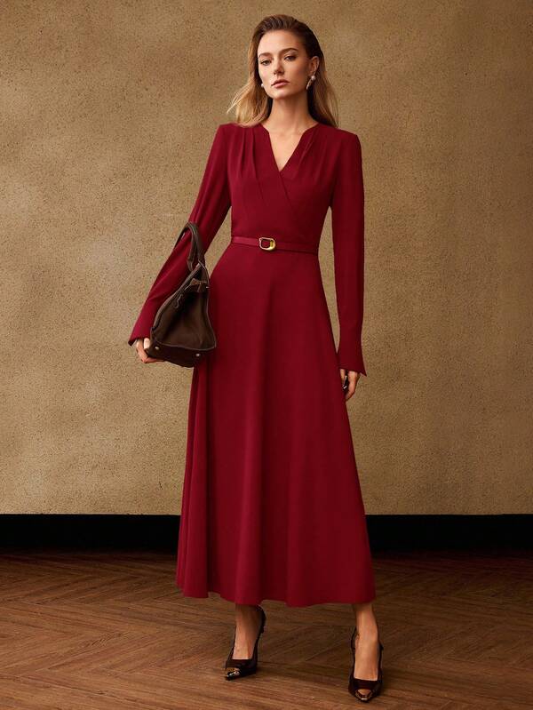 Vestido Longo Envelope com Cinto – Premium Outono/Inverno