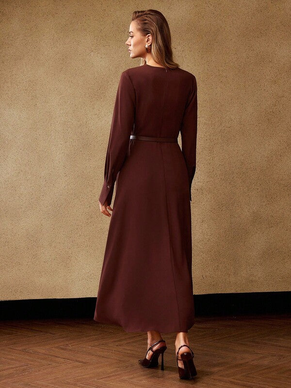 Vestido Longo Envelope com Cinto – Premium Outono/Inverno