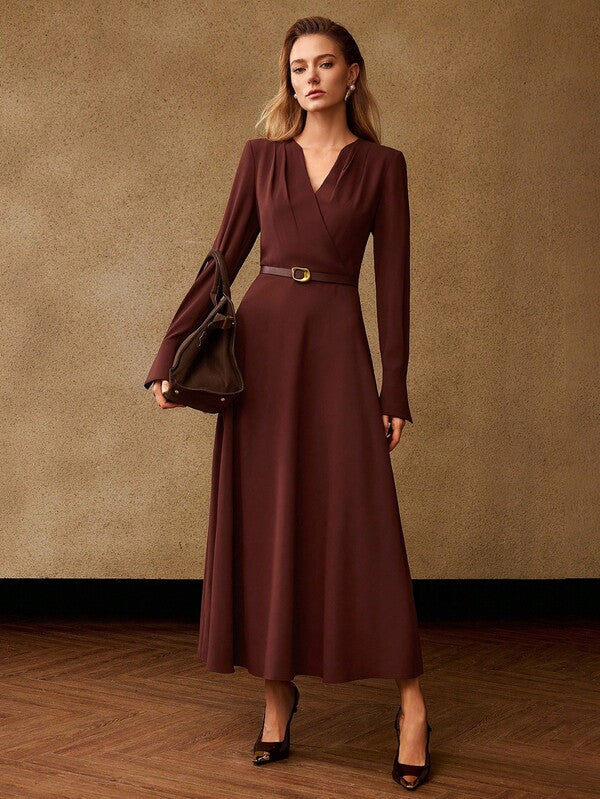 Vestido Longo Envelope com Cinto – Premium Outono/Inverno