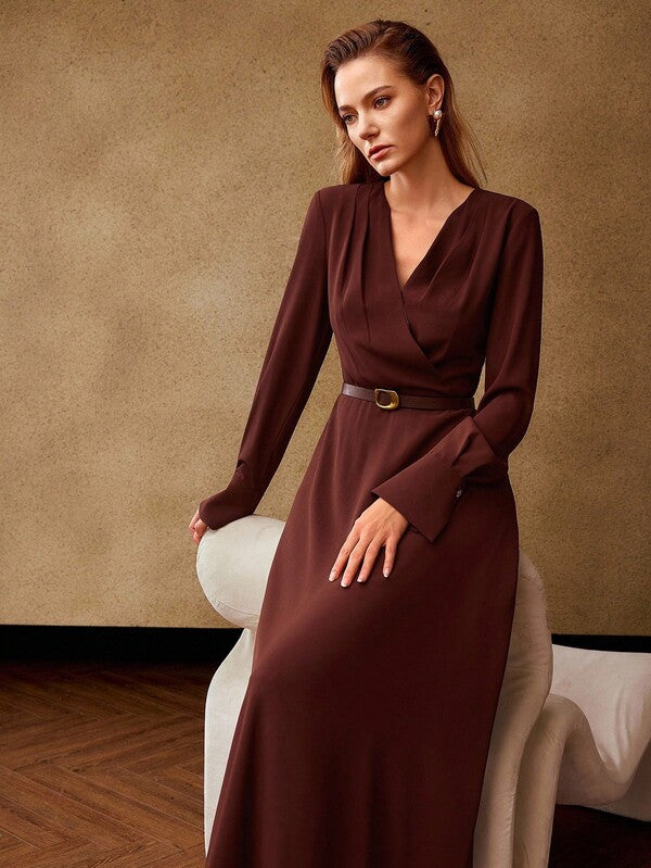 Vestido Longo Envelope com Cinto – Premium Outono/Inverno