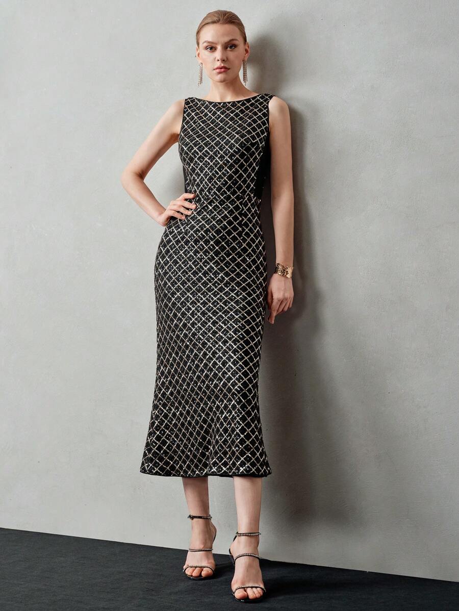 Vestido Midi Feminino Preto com desenhos bordados – Elegante