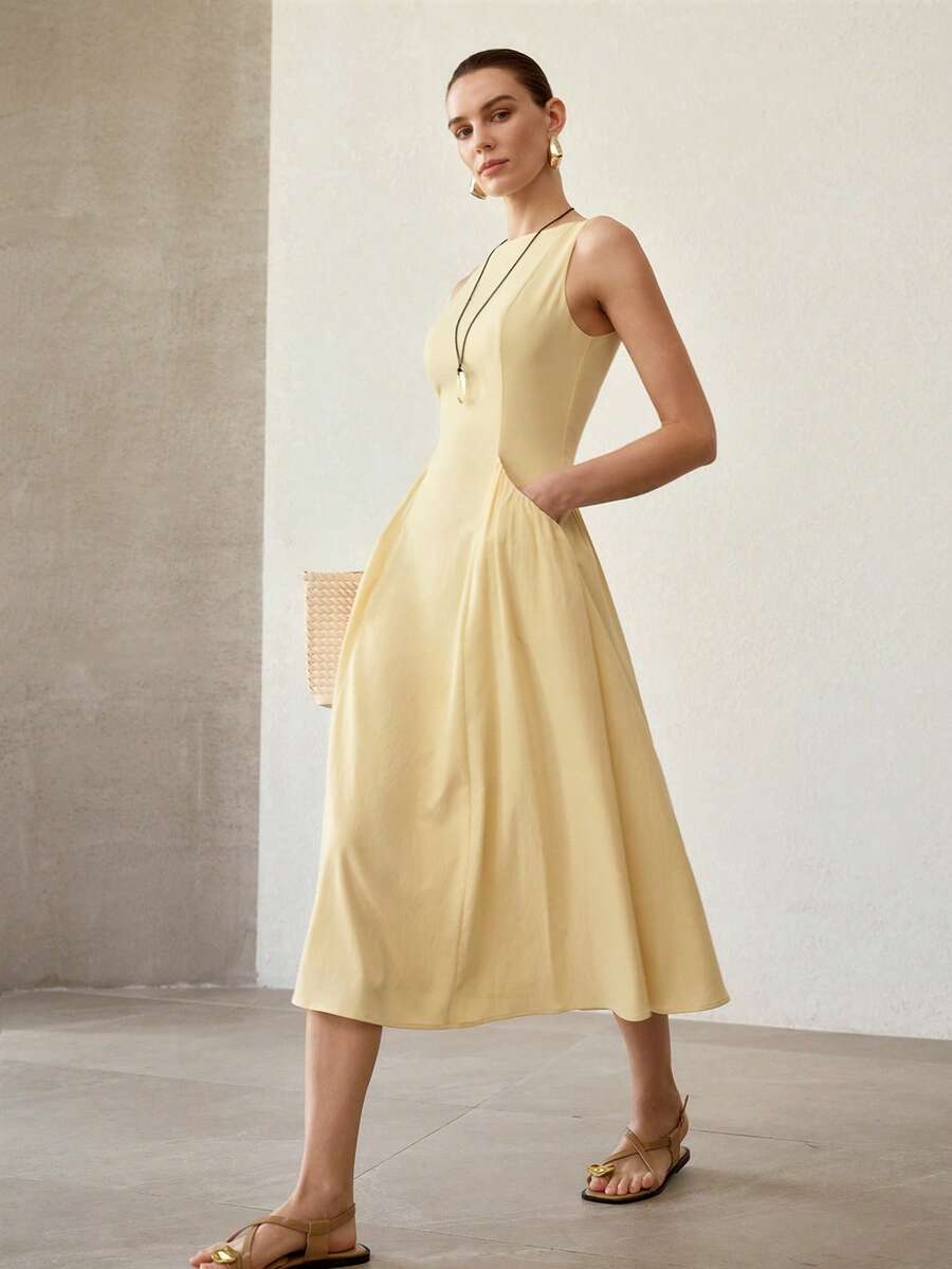 Vestido feminino casual elegante midi com modelagem em A
