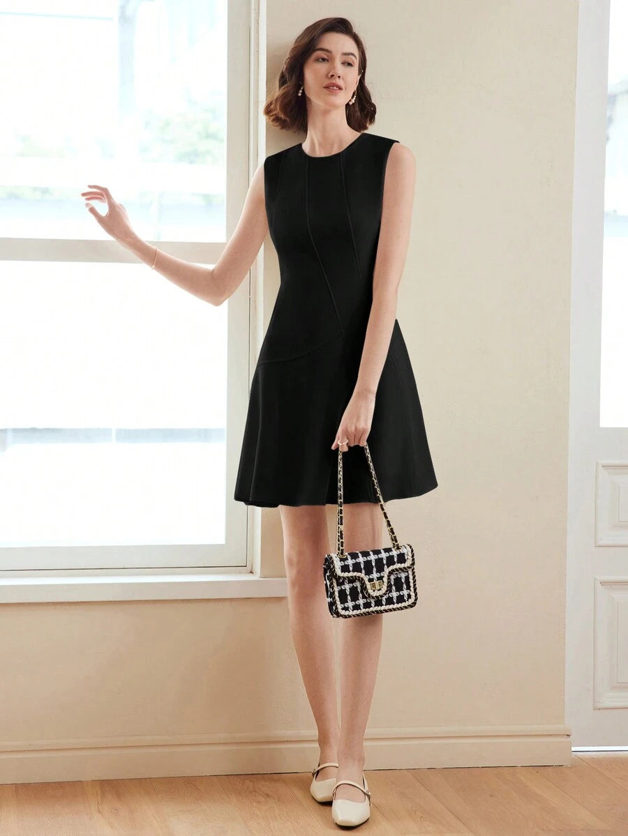 Vestido preto minimalista sem mangas para primavera verão