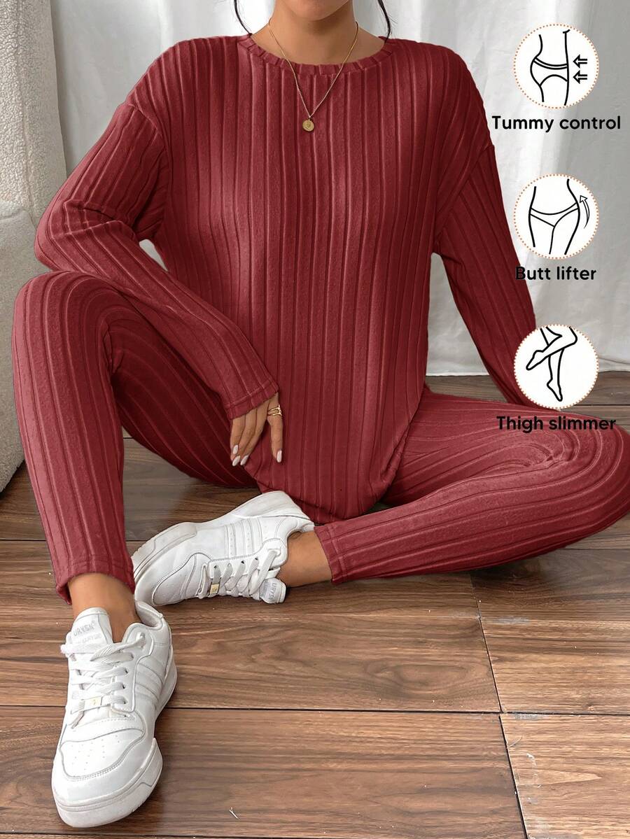 conjunto feminino cor melancia básico elegante tecido texturizado canelado