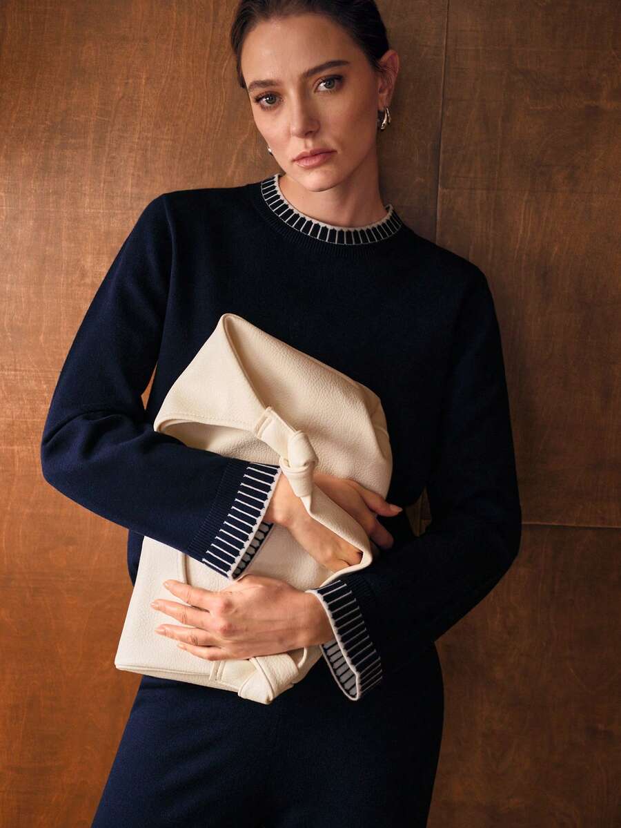 conjunto feminino malha elegante minimalista azul marinho inverno
