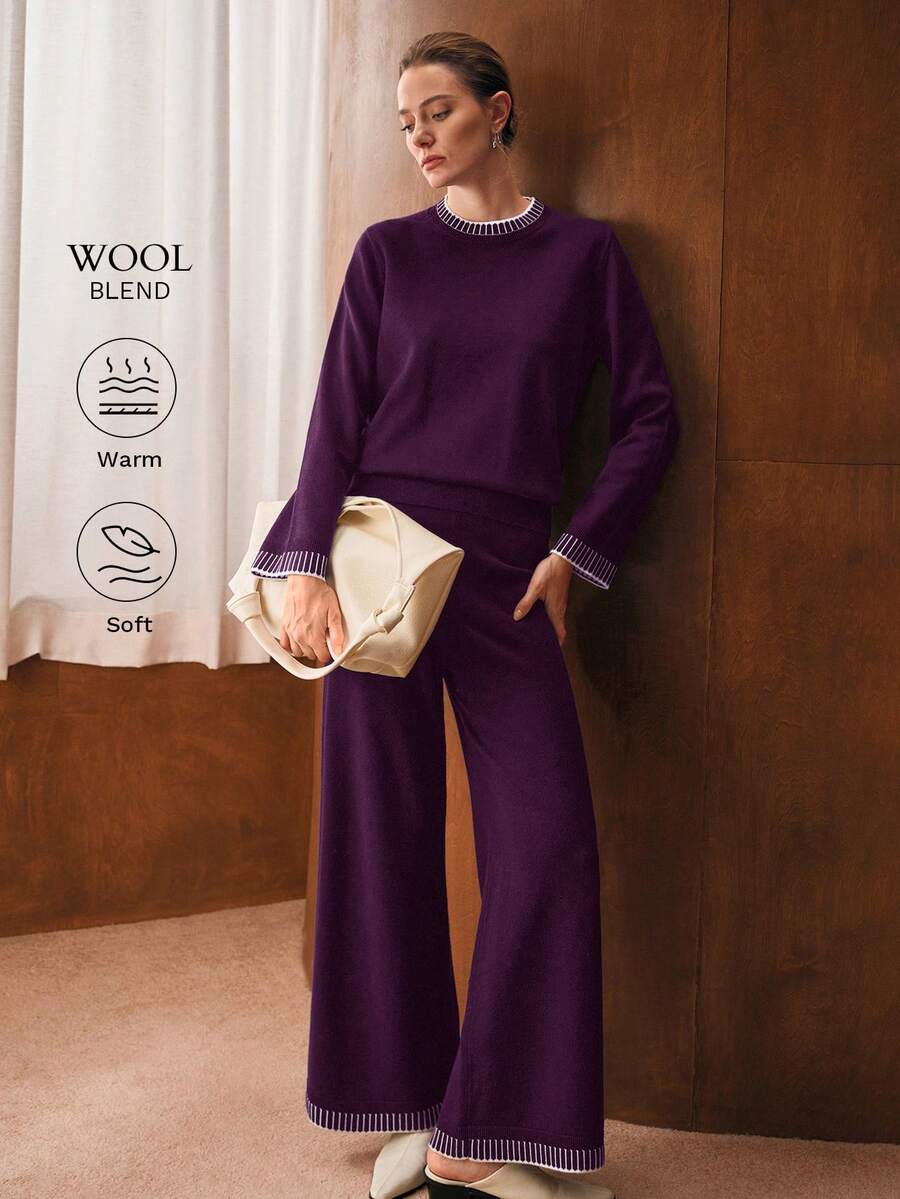 conjunto feminino sofisticado com calça ampla e design clean