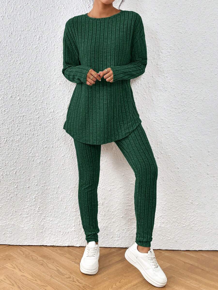 conjunto feminino verde oliva confortável canelado para dia a dia