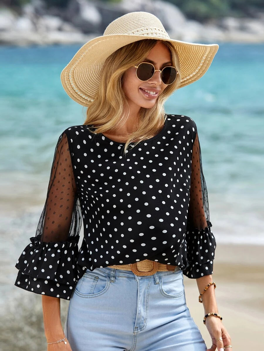 Blusa Elegante com Estampa de Bolinhas - Malha Confortável