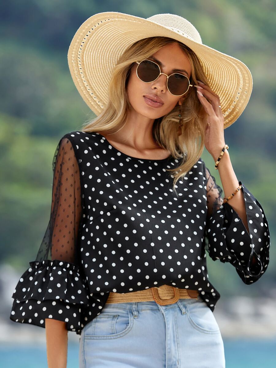 Blusa Elegante com Estampa de Bolinhas - Malha Confortável