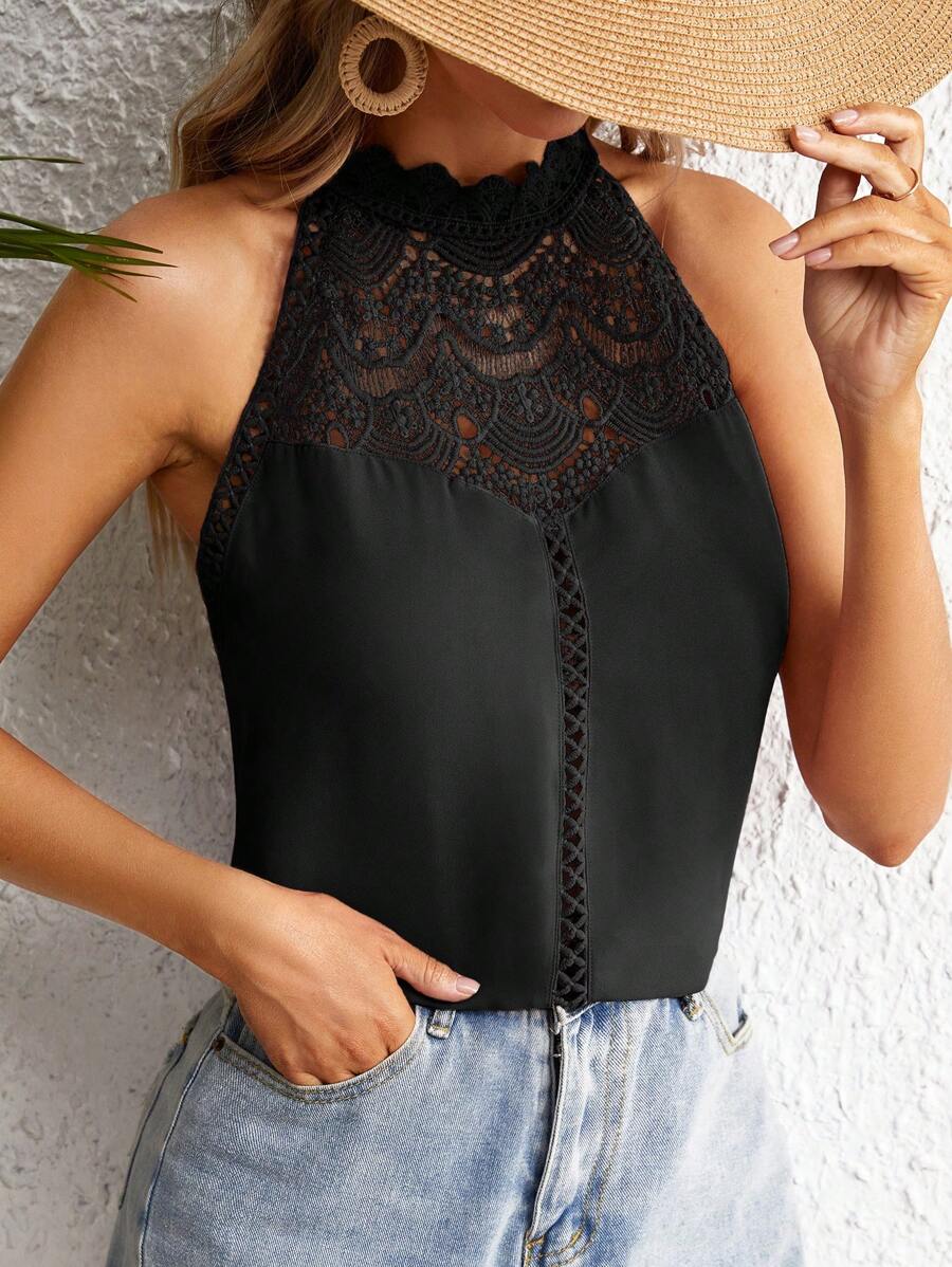 Blusa Feminina Elegante - Painel de Renda Guipure