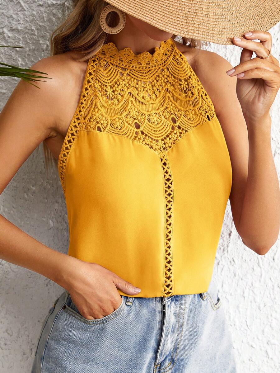 Blusa Feminina Elegante - Painel de Renda Guipure