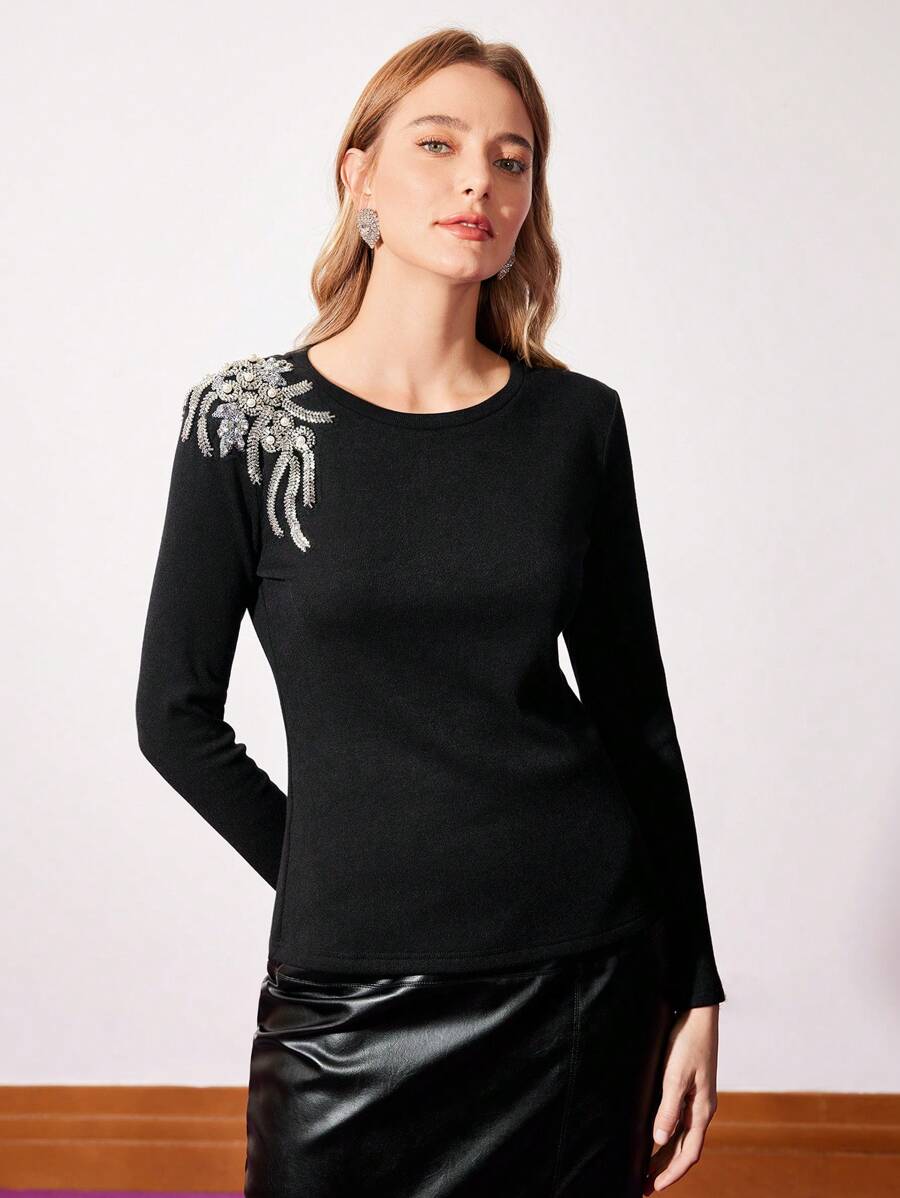 Blusa Feminina Elegante - Bordado com Missangas