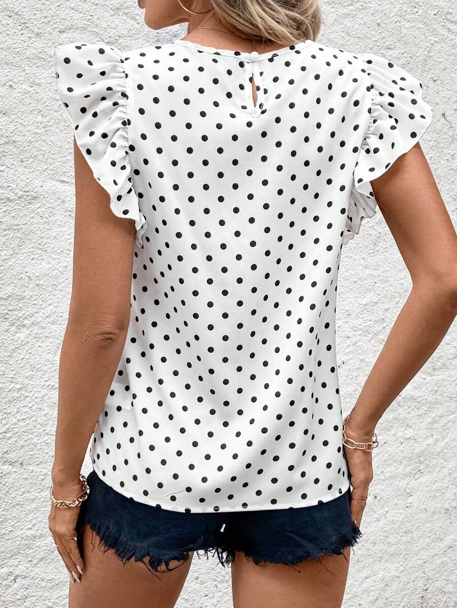 Blusa Casual Feminina - Estampa de Bolinhas e Babado Elegante