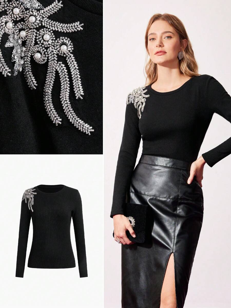 Blusa Feminina Elegante - Bordado com Missangas