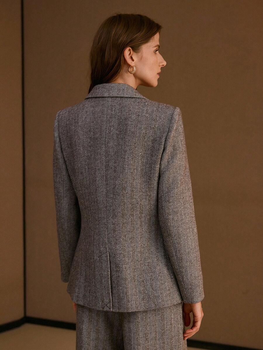 Blazer Feminino Alfaiataria Espinha de Peixe Cinza – Corte Elegante Premium