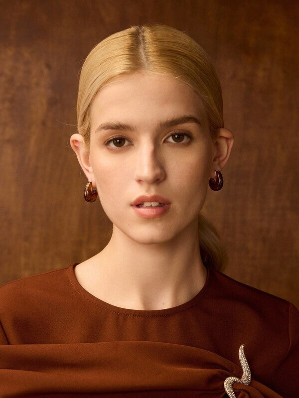 Brinco Feminino Acreilico Geómetrico Oval Marrom Transparente - Fashion Casual Premium - Boutique do Encanto Brincos