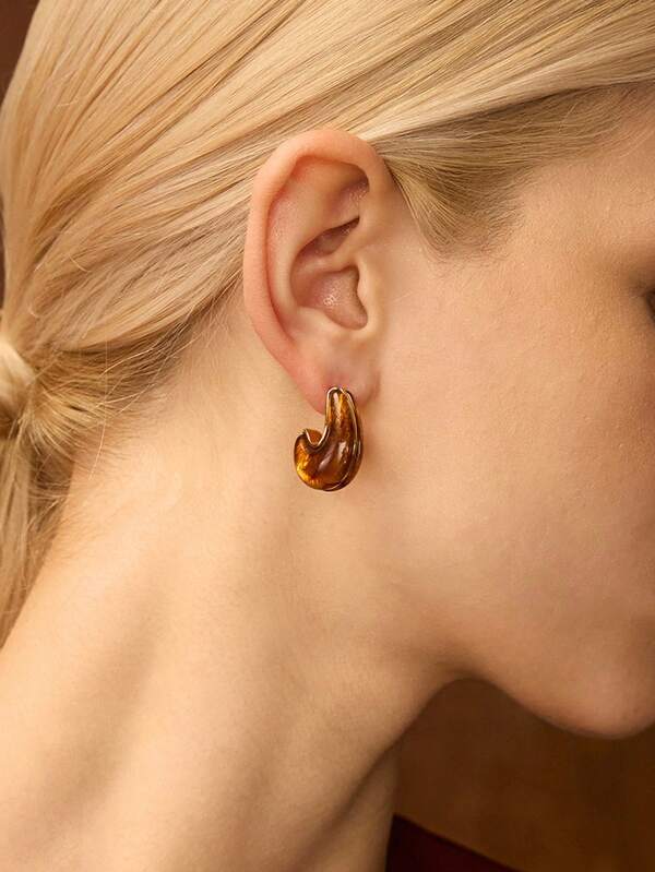 Brinco Feminino Acreilico Geómetrico Oval Marrom Transparente - Fashion Casual Premium - Boutique do Encanto Brincos