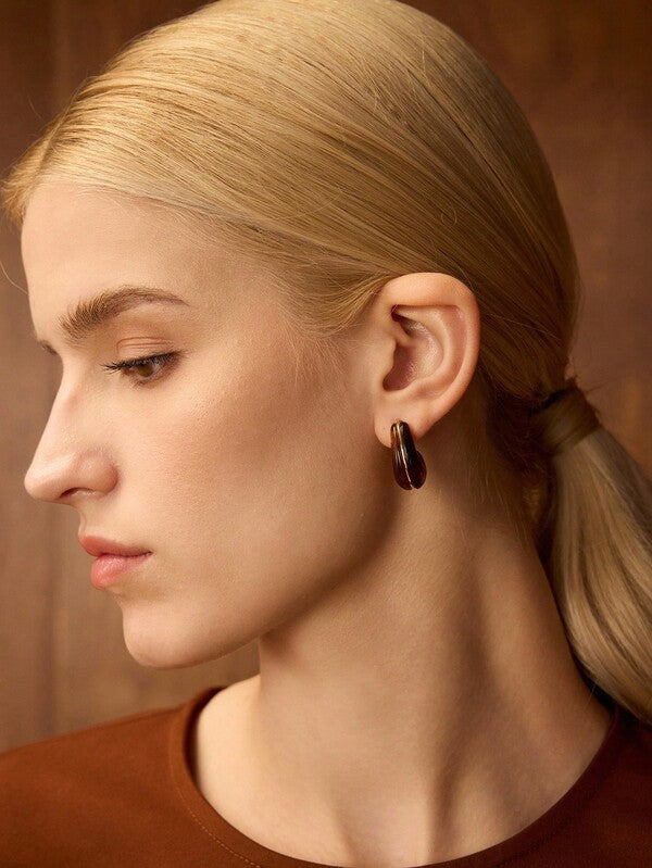 Brinco Feminino Acreilico Geómetrico Oval Marrom Transparente - Fashion Casual Premium - Boutique do Encanto Brincos